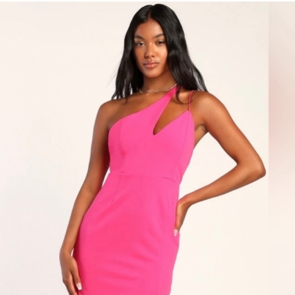 Preppy Hot Pink Mini Dress One Shoulder